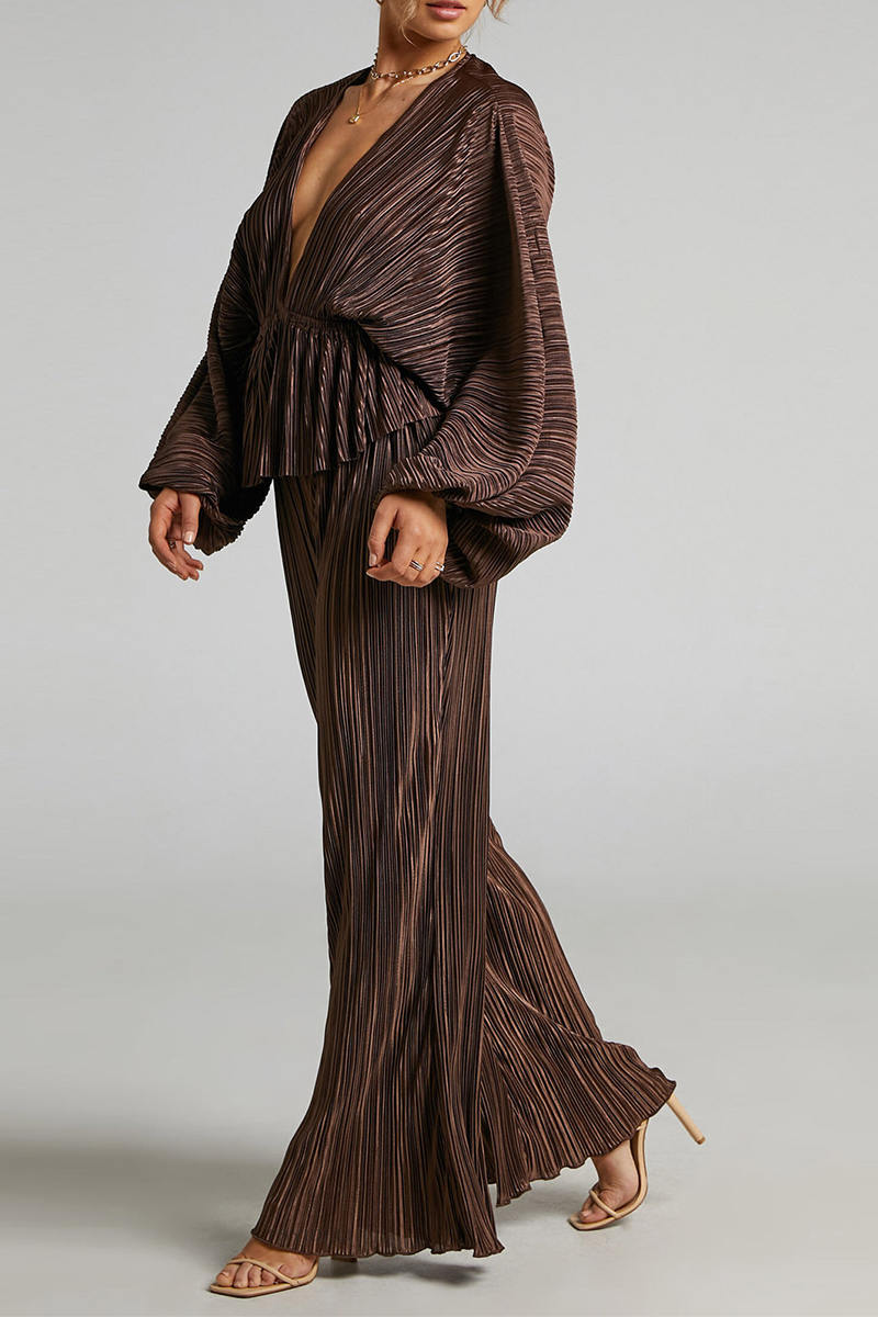 Fold V Neck Long Sleeve Two Pieces