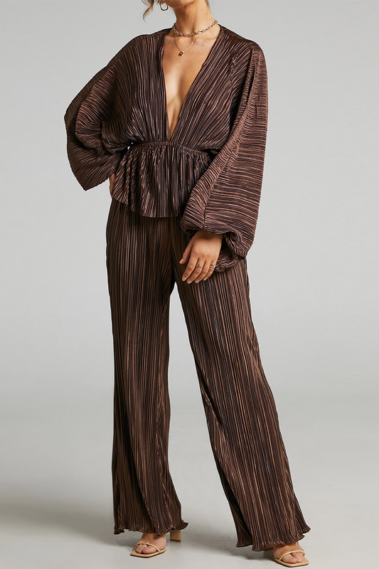 Fold V Neck Long Sleeve Two Pieces