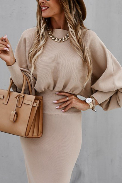 Patchwork Fold O Neck Waist Skirt Dresses