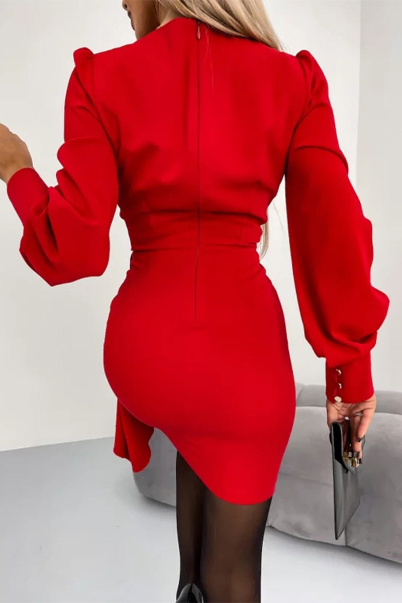 Zipper V Neck One Step Skirt Dresses