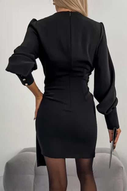 Zipper V Neck One Step Skirt Dresses