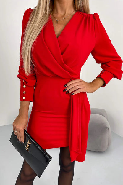 Zipper V Neck One Step Skirt Dresses