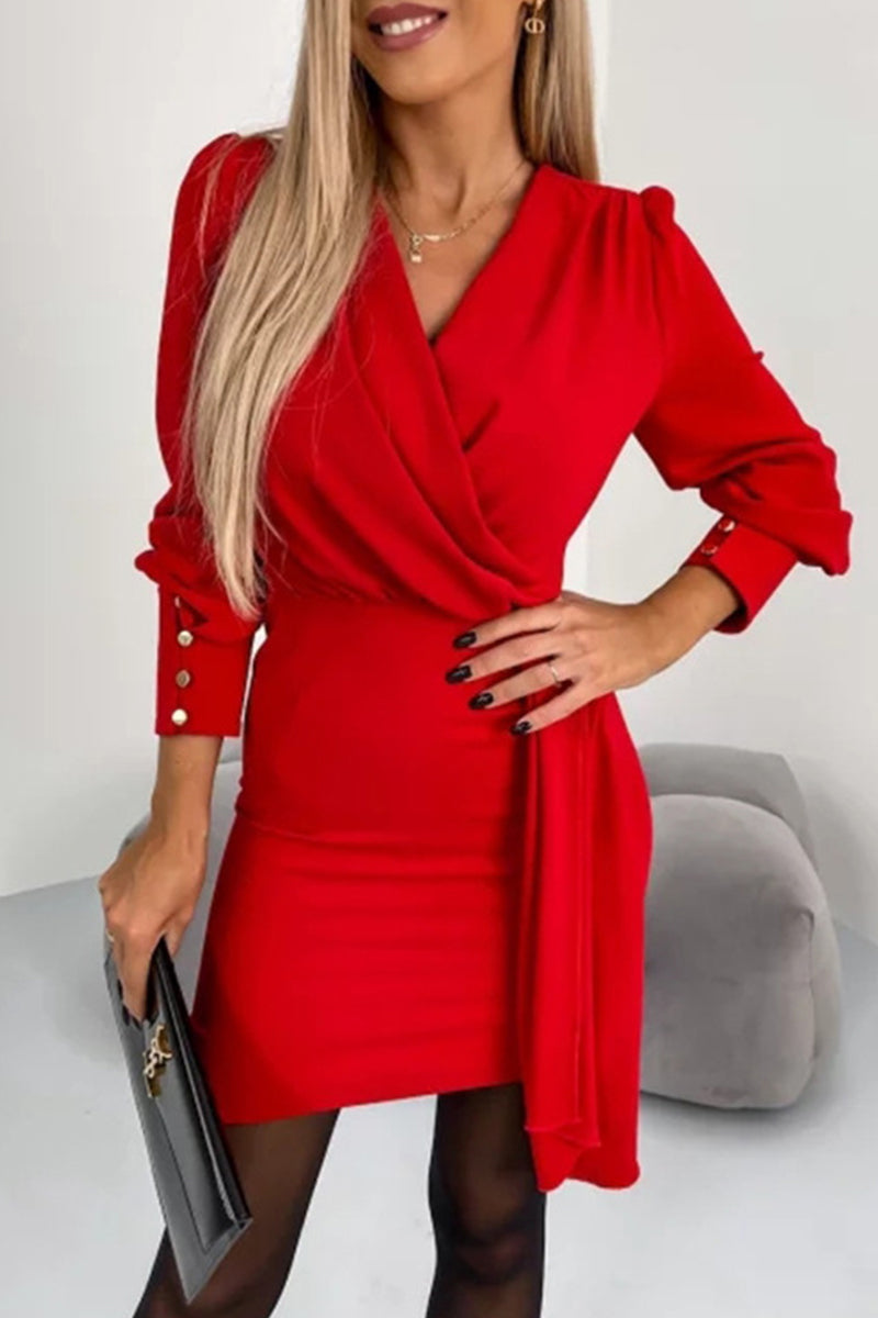 Zipper V Neck One Step Skirt Dresses