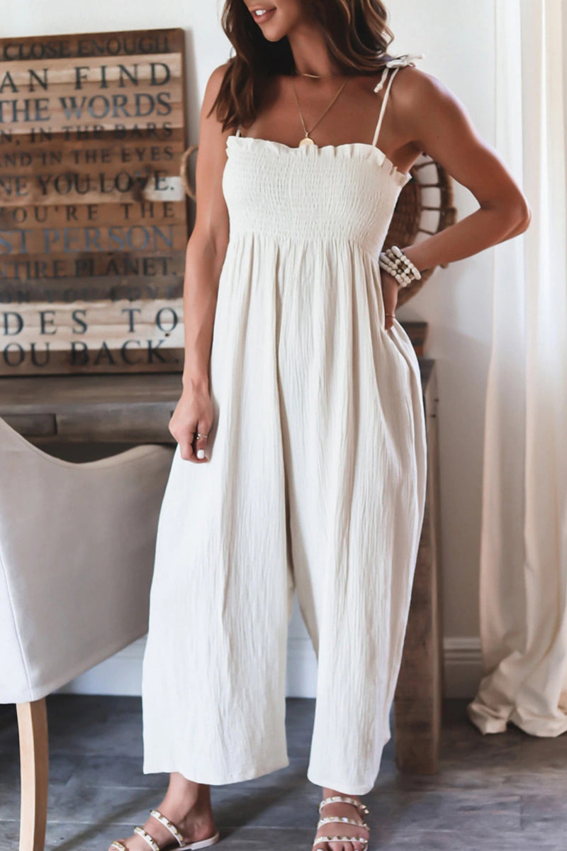 Frenulum Color Spaghetti Strap Loose Jumpsuits