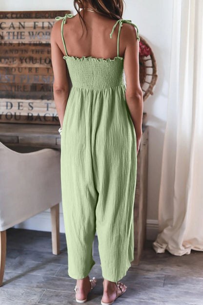 Frenulum Color Spaghetti Strap Loose Jumpsuits