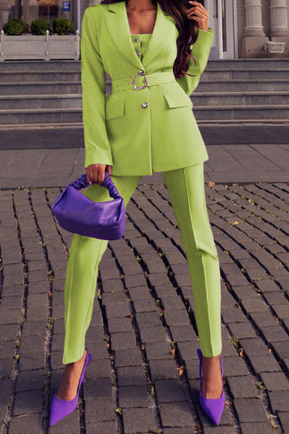 Patchwork Turn-back Collar Long Sleeve Two Pieces
