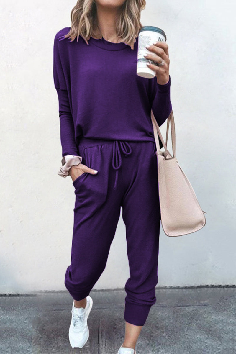 Asymmetrical Color O Neck Long Sleeve Two Pieces