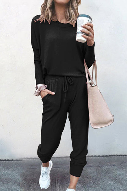 Asymmetrical Color O Neck Long Sleeve Two Pieces