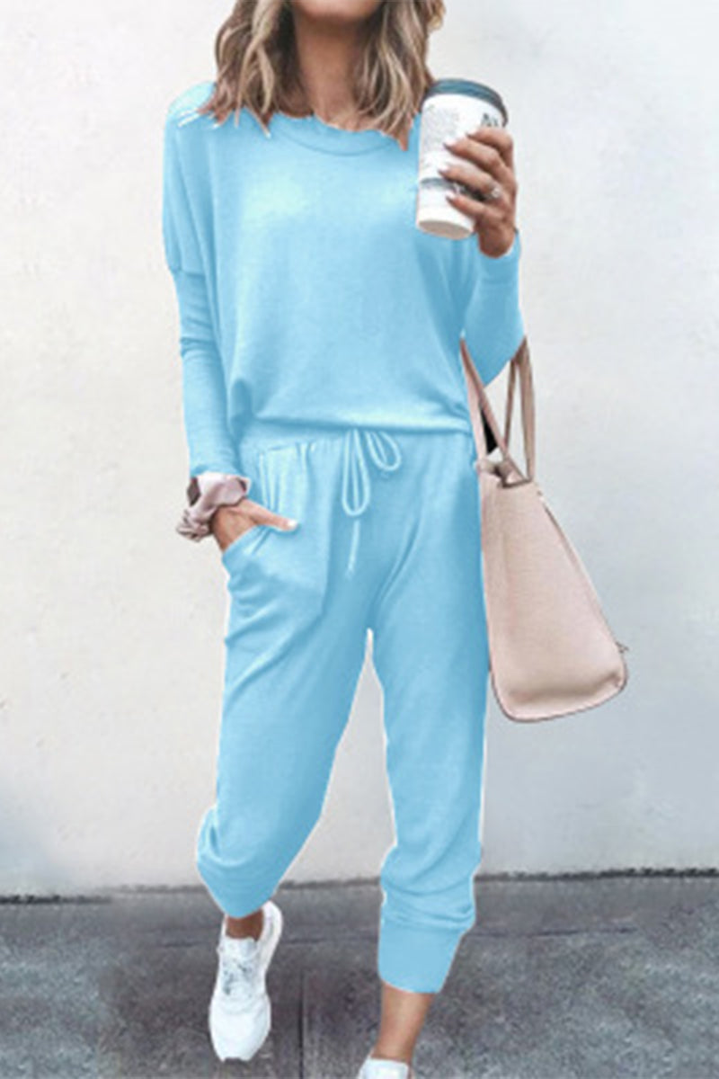 Asymmetrical Color O Neck Long Sleeve Two Pieces