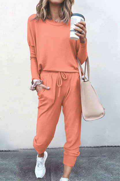 Asymmetrical Color O Neck Long Sleeve Two Pieces