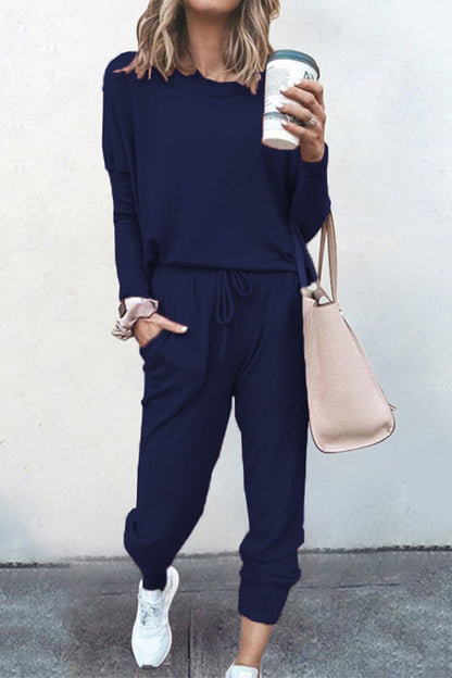 Asymmetrical Color O Neck Long Sleeve Two Pieces