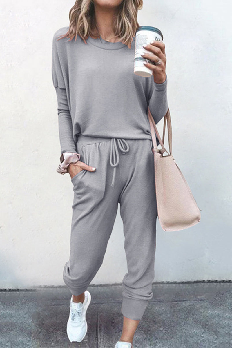Asymmetrical Color O Neck Long Sleeve Two Pieces