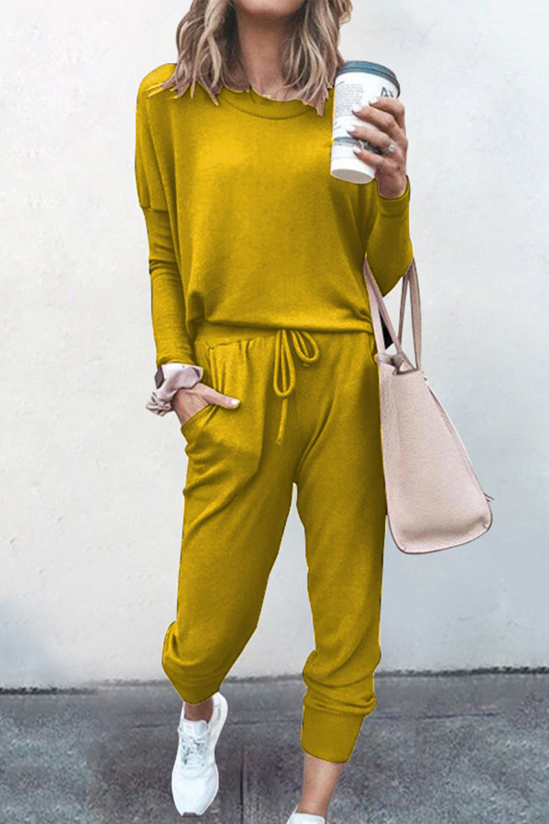 Asymmetrical Color O Neck Long Sleeve Two Pieces