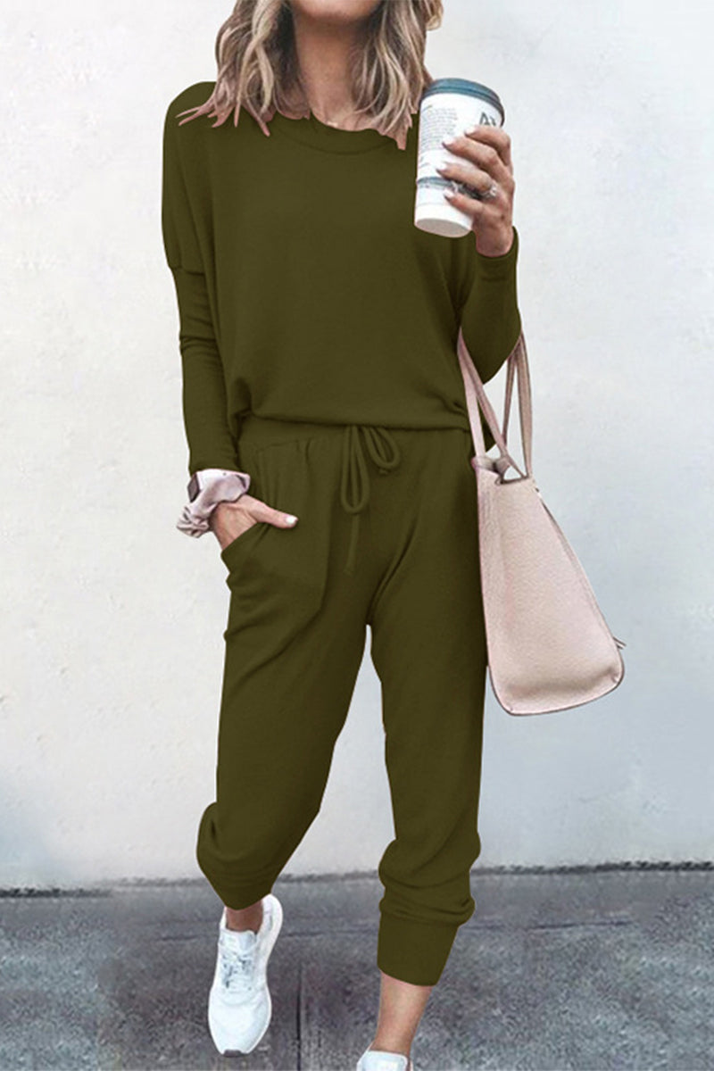 Asymmetrical Color O Neck Long Sleeve Two Pieces