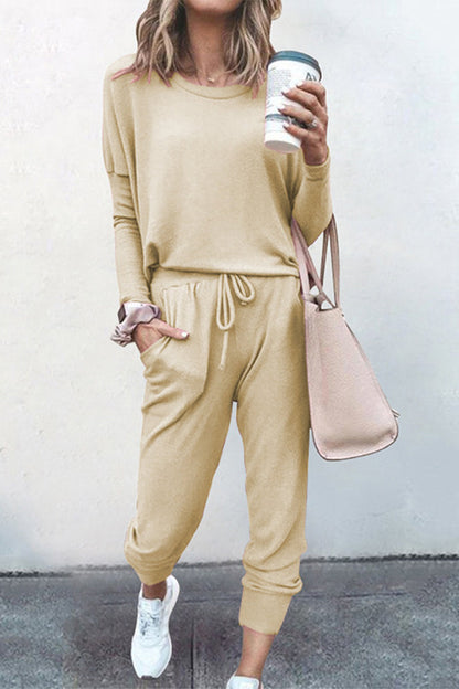 Asymmetrical Color O Neck Long Sleeve Two Pieces