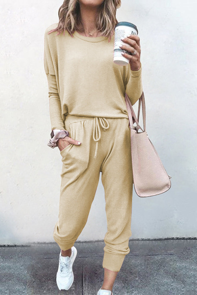Asymmetrical Color O Neck Long Sleeve Two Pieces