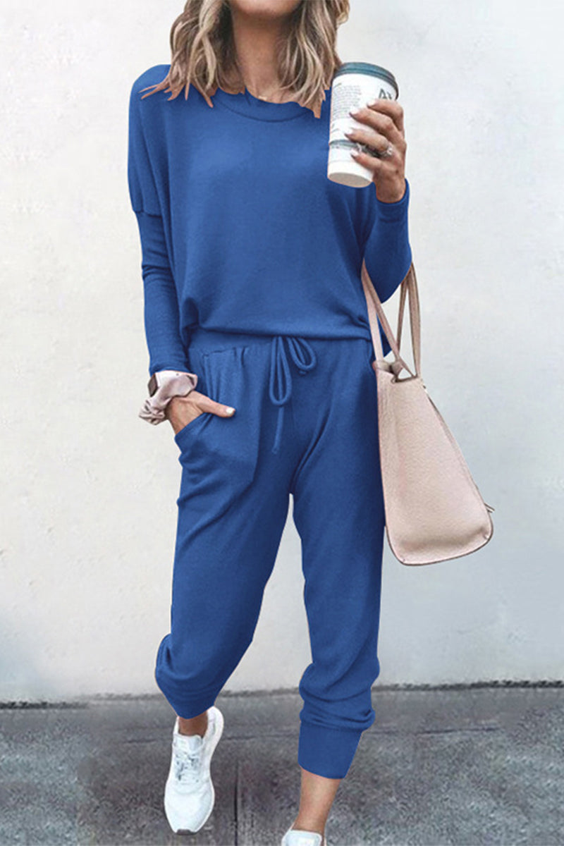 Asymmetrical Color O Neck Long Sleeve Two Pieces