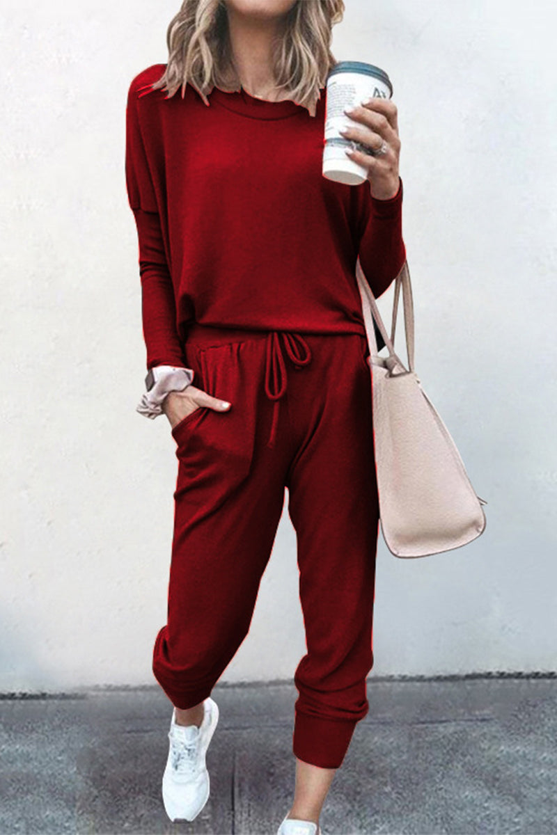 Asymmetrical Color O Neck Long Sleeve Two Pieces