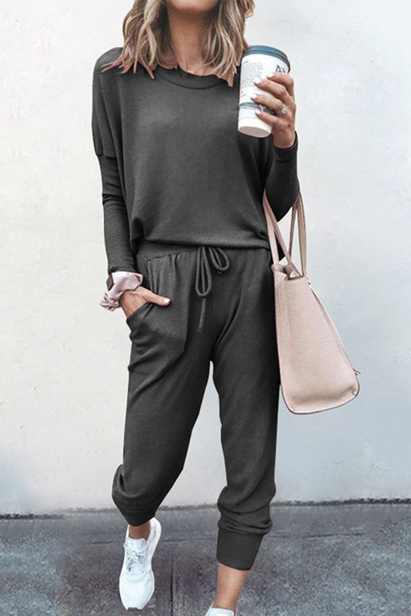 Asymmetrical Color O Neck Long Sleeve Two Pieces