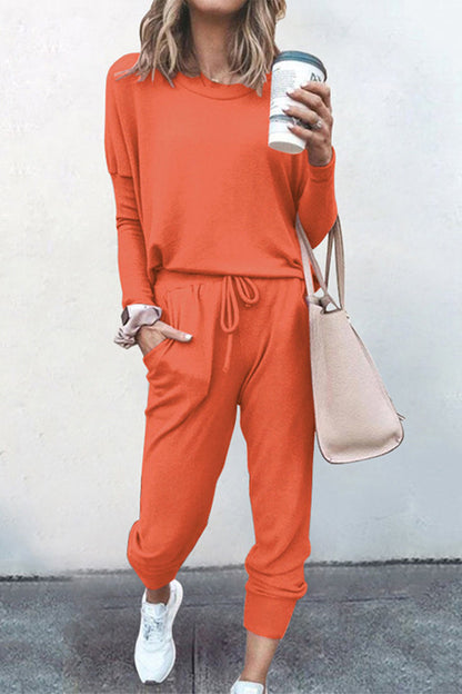 Asymmetrical Color O Neck Long Sleeve Two Pieces