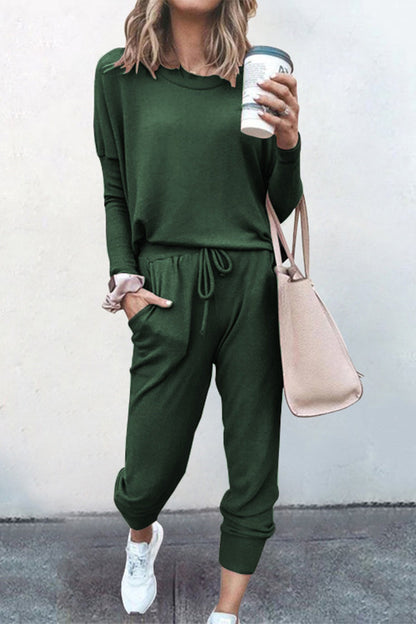 Asymmetrical Color O Neck Long Sleeve Two Pieces
