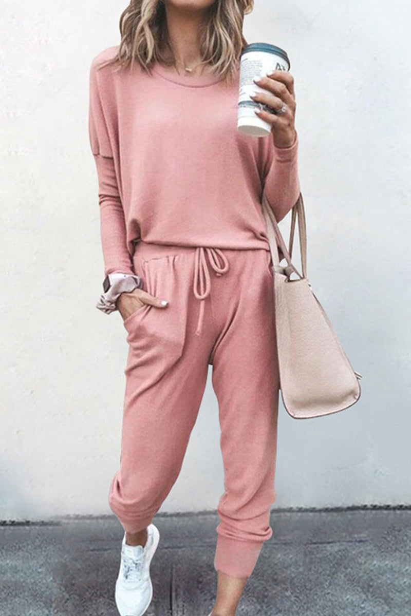 Asymmetrical Color O Neck Long Sleeve Two Pieces