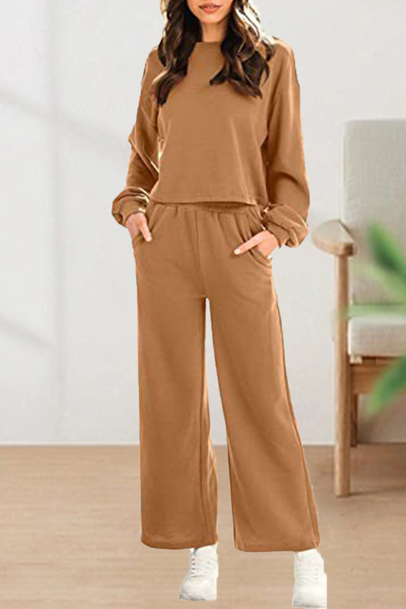 Color O Neck Long Sleeve Two Pieces