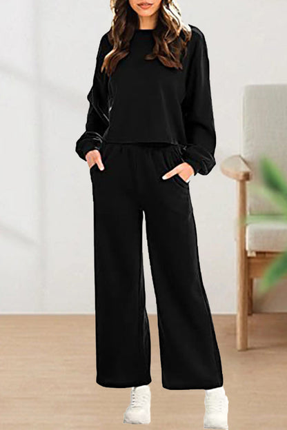 Color O Neck Long Sleeve Two Pieces