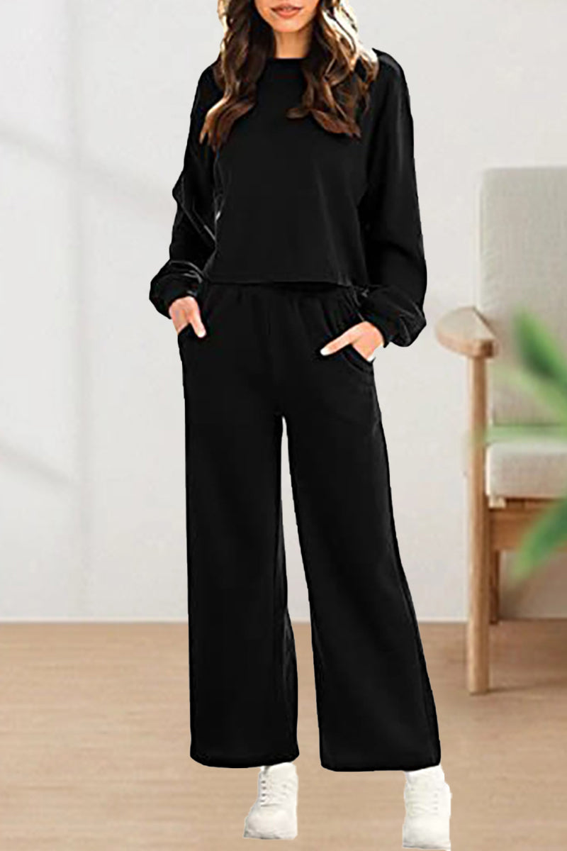 Color O Neck Long Sleeve Two Pieces