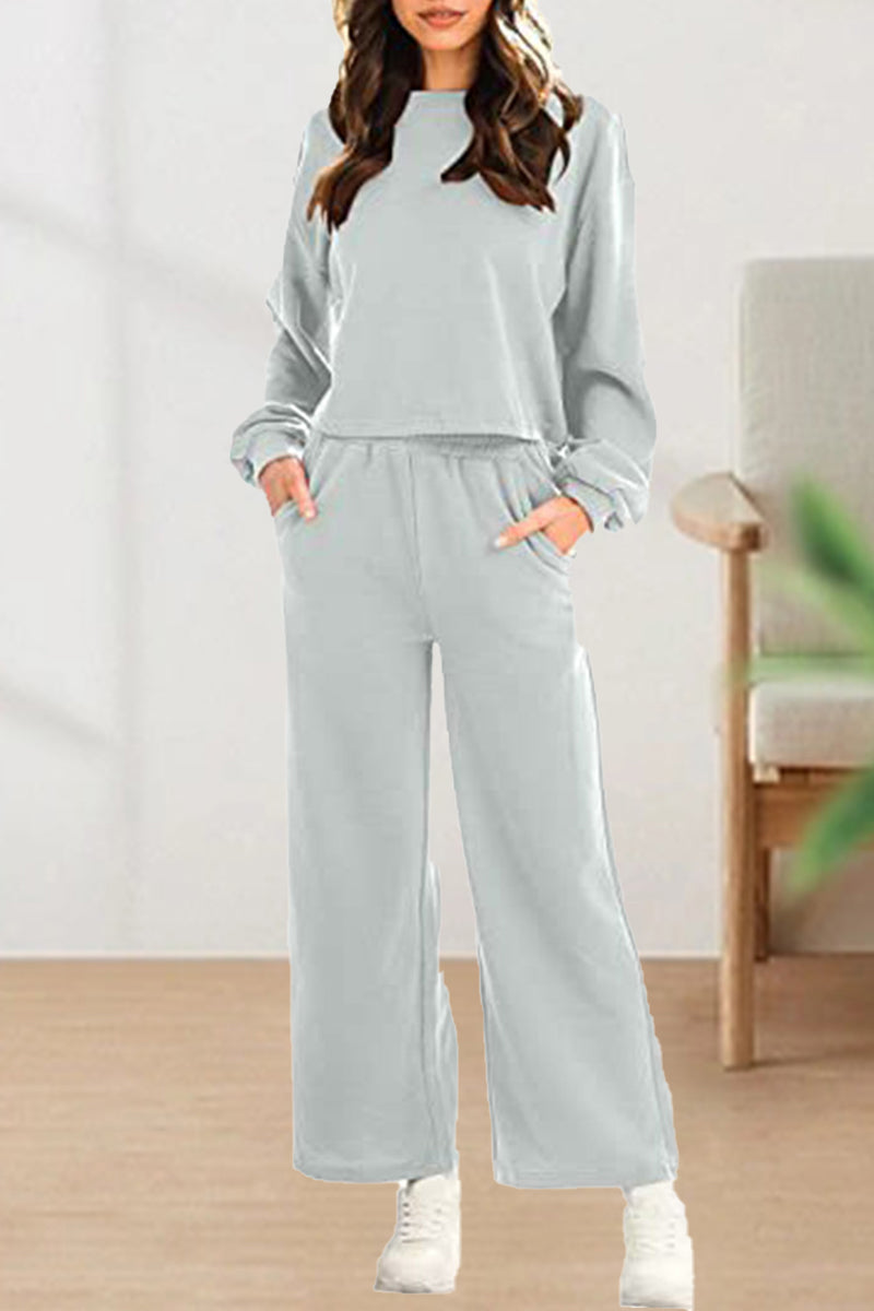 Color O Neck Long Sleeve Two Pieces