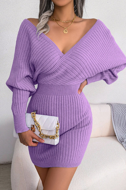 Color V Neck Pencil Skirt Dresses