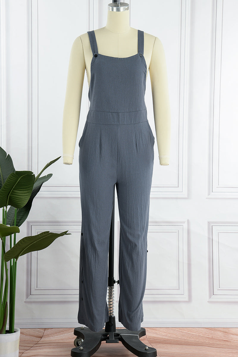 Buckle Square Collar Regular Jumpsuits(5 Colors)