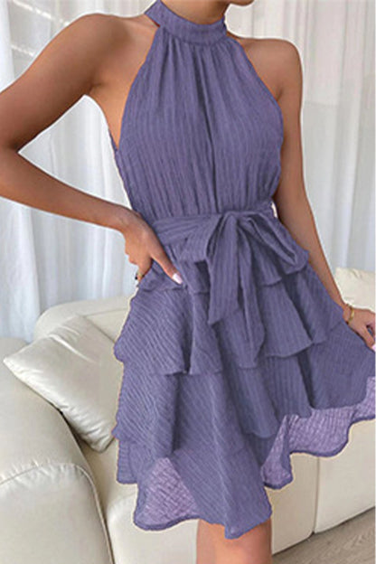 Patchwork Halter Cake Skirt Dresses(3 Colors)