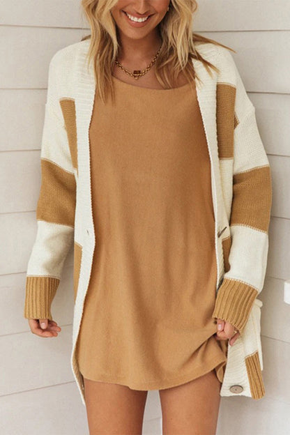 Striped Patchwork Contrast Cardigan Collar Cardigans(3 Colors)