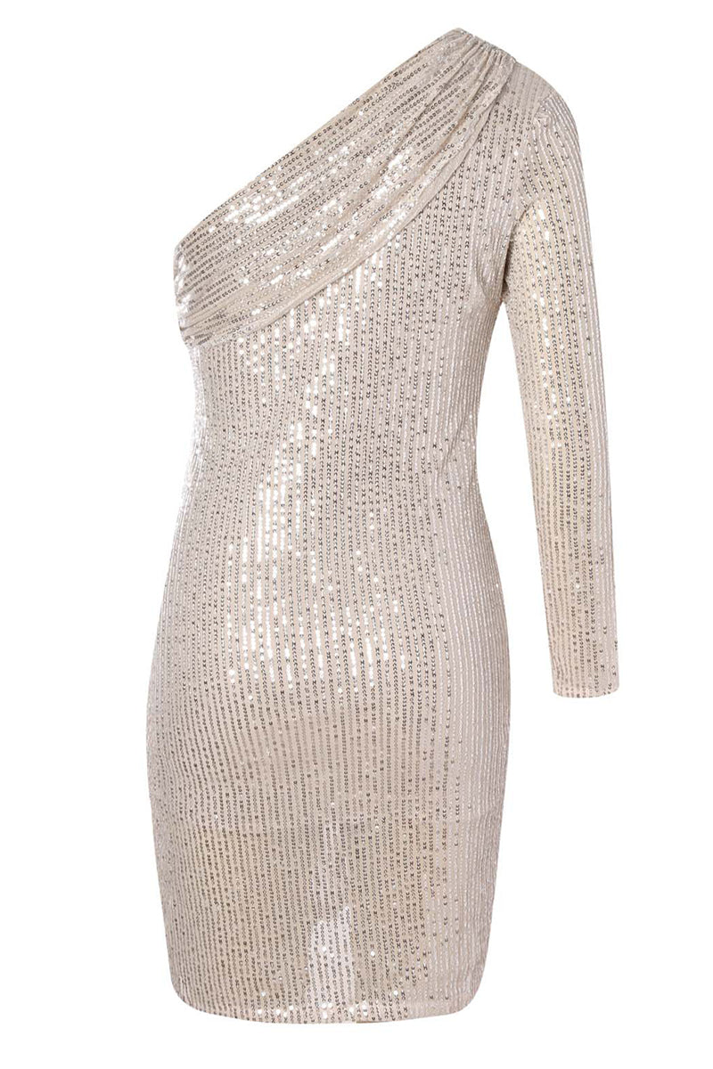 Sequins Oblique Collar One Step Skirt Dresses(5 Colors)