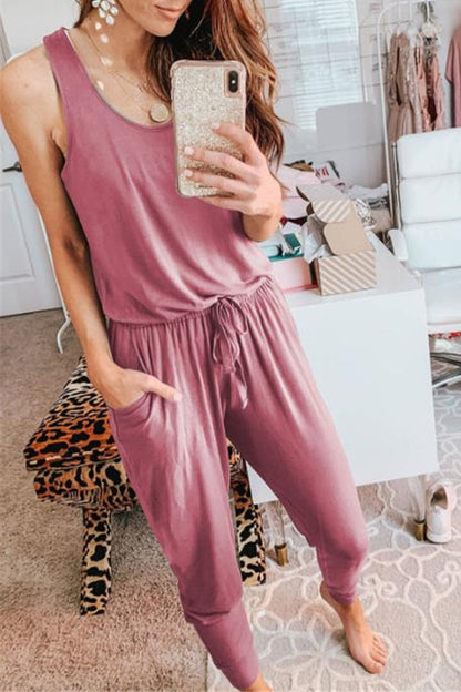 Patchwork Frenulum U Neck Jumpsuits