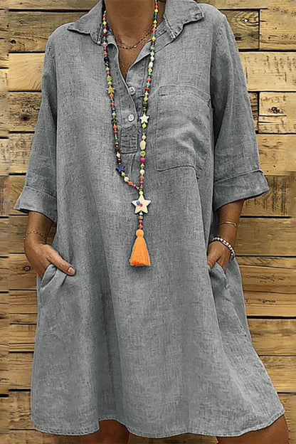 Buckle Turndown Collar One Step Skirt Dresses(5 Colors)