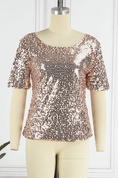 Street Sequins O Neck T-shirts