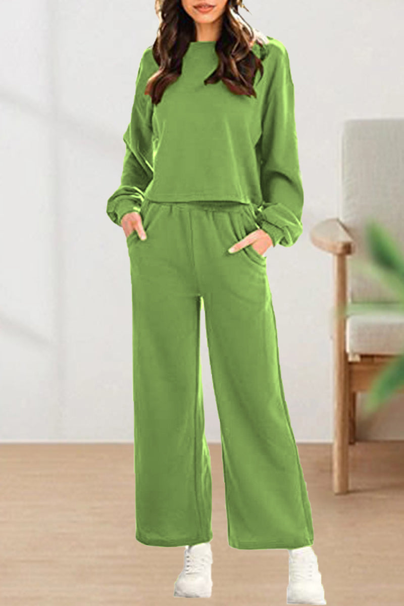 Color O Neck Long Sleeve Two Pieces