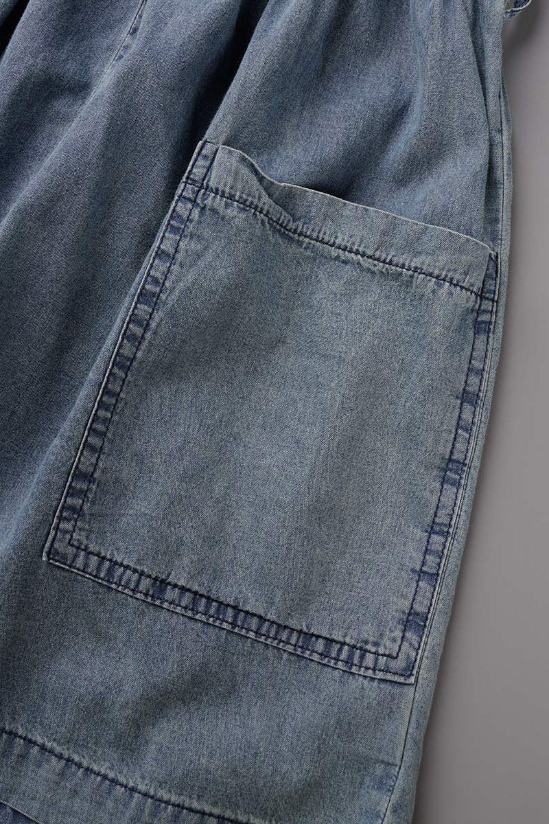 Street Make Old V Neck Short Sleeve High Waist Loose Denim Jumpsuits