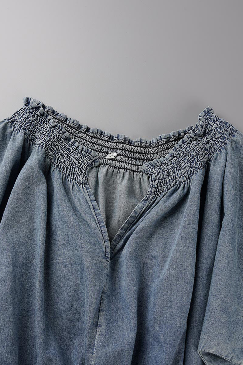 Street Make Old V Neck Short Sleeve High Waist Loose Denim Jumpsuits
