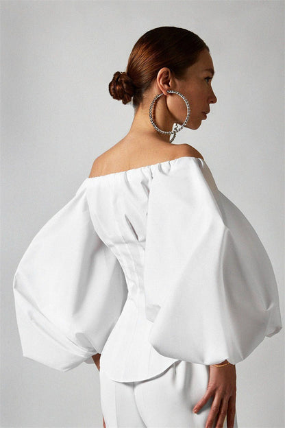 Puff Sleeve Cold Shoulder Blouse