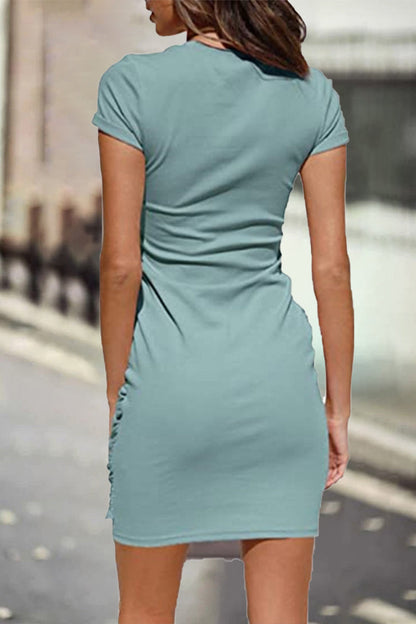 Color O Neck One Step Skirt Dresses(10 Colors)