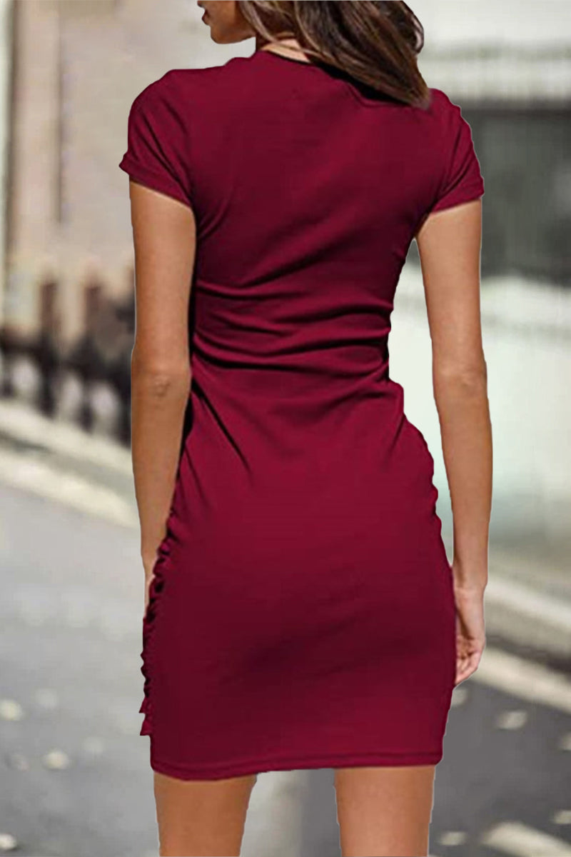 Color O Neck One Step Skirt Dresses(10 Colors)