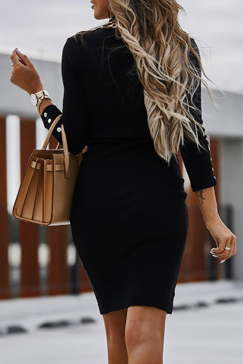 Buckle V Neck Pencil Skirt Dresses