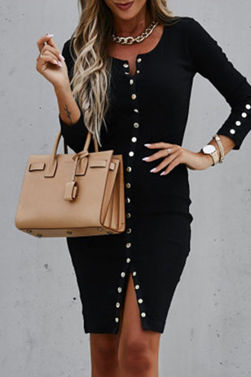Buckle V Neck Pencil Skirt Dresses
