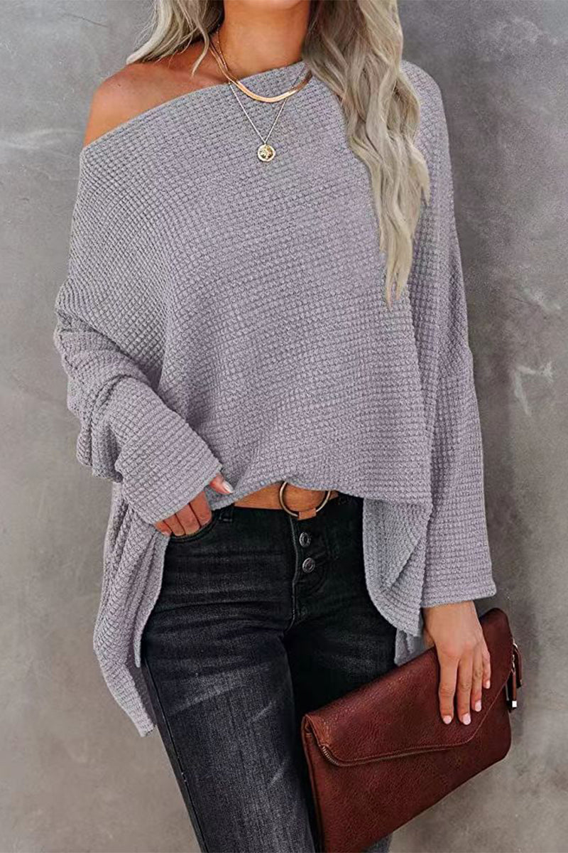 Color Oblique Collar Sweaters(6 Colors)