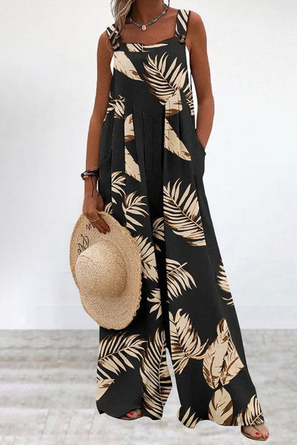 Print Printing Spaghetti Strap Loose Jumpsuits(5 Colors)