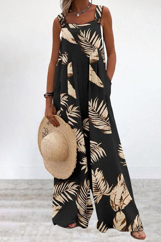 Print Printing Spaghetti Strap Loose Jumpsuits(5 Colors)