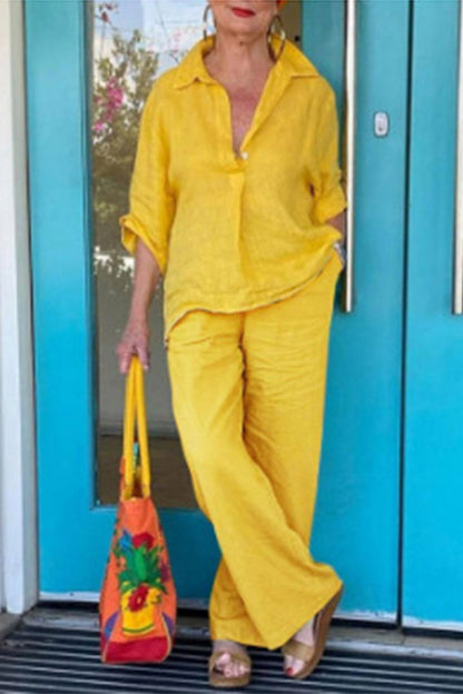 Color V Neck Long Sleeve Two Pieces